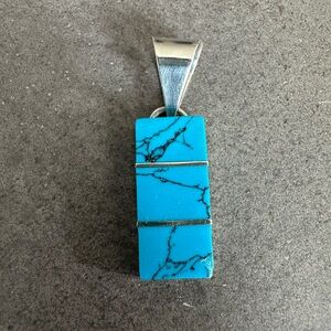 Sterling Silver Turquoise Colored Rectangular Pendant